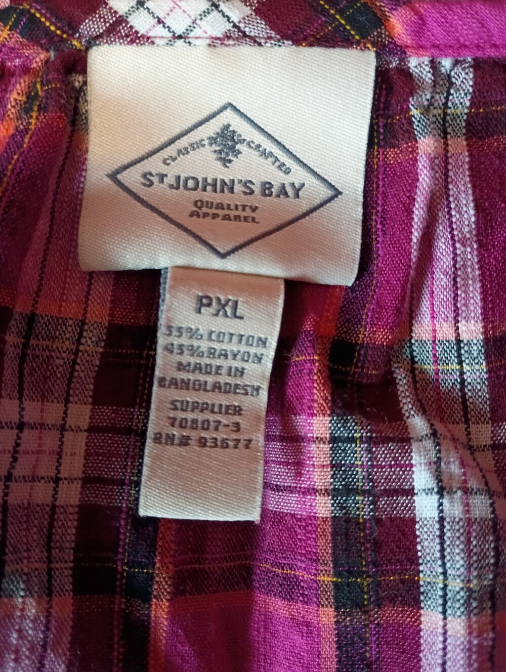Faded Glory Ladies Pink Plaid Peasant Tunic Sz PXL - Picture 7 of 7